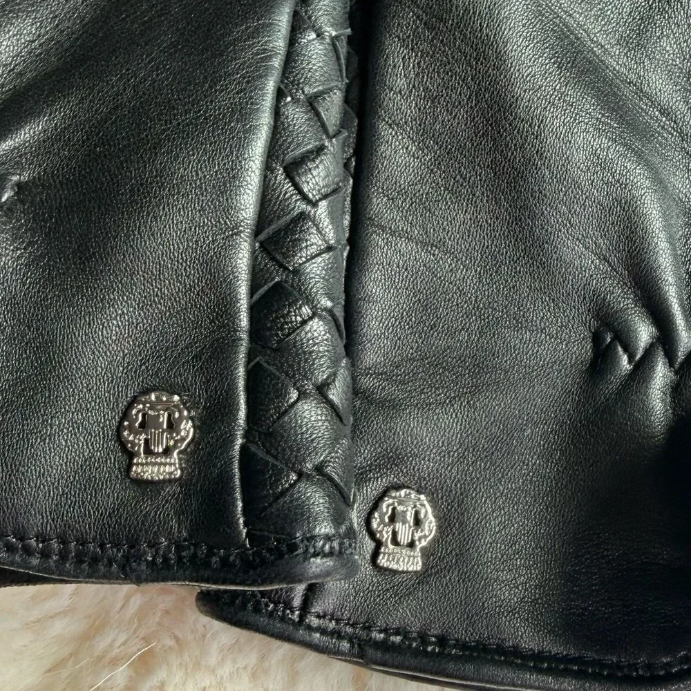 Black Leather Woven Leather Gloves